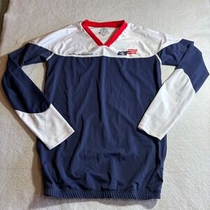 Jiu Jitsu World League Men's Long Sleeve Rash Guard Top XL Navy White Red USA